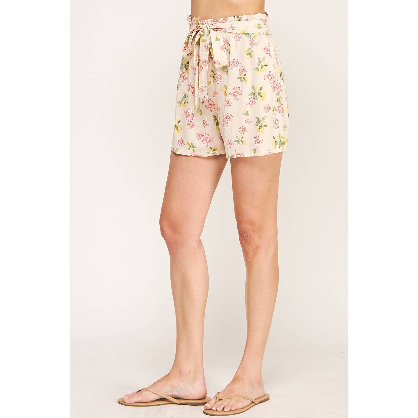 BLOOMING PINK PAPERBAG FLORAL SHORTS: CRPKY / XL