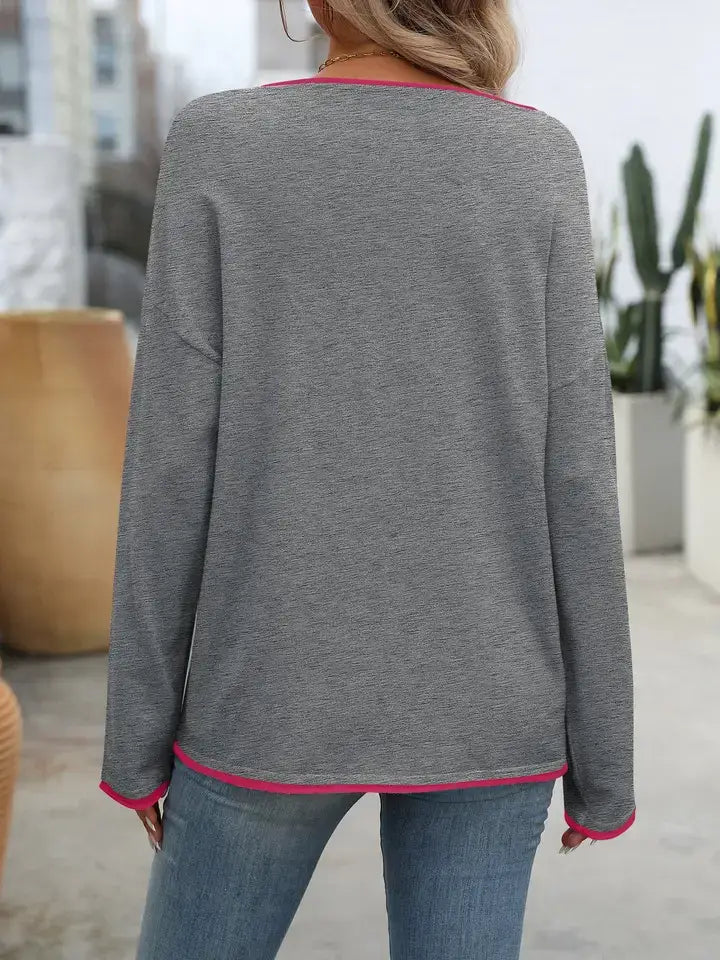 Crew Neck Colorful Core-Spun Yarn Long-Sleeve Sweater: Navy blue / 30%Nylon+70%Acrylic / S