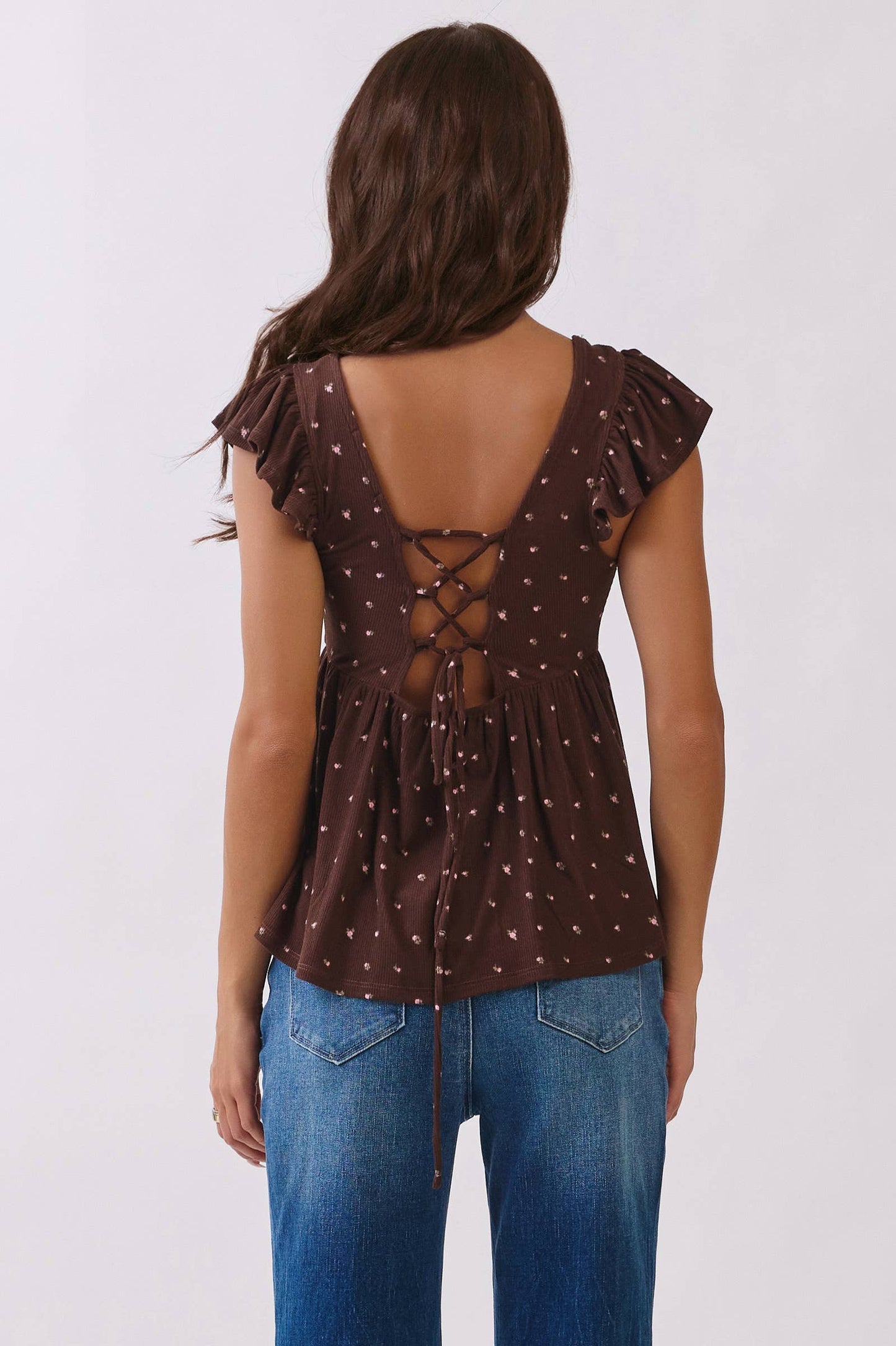 RT57069BP - PRINTED PEPLUM TOP WITH TIE BACK DETAIL: NAVAL ACADEMY/WHT POLKA DOT / S-M-L/2-2-2