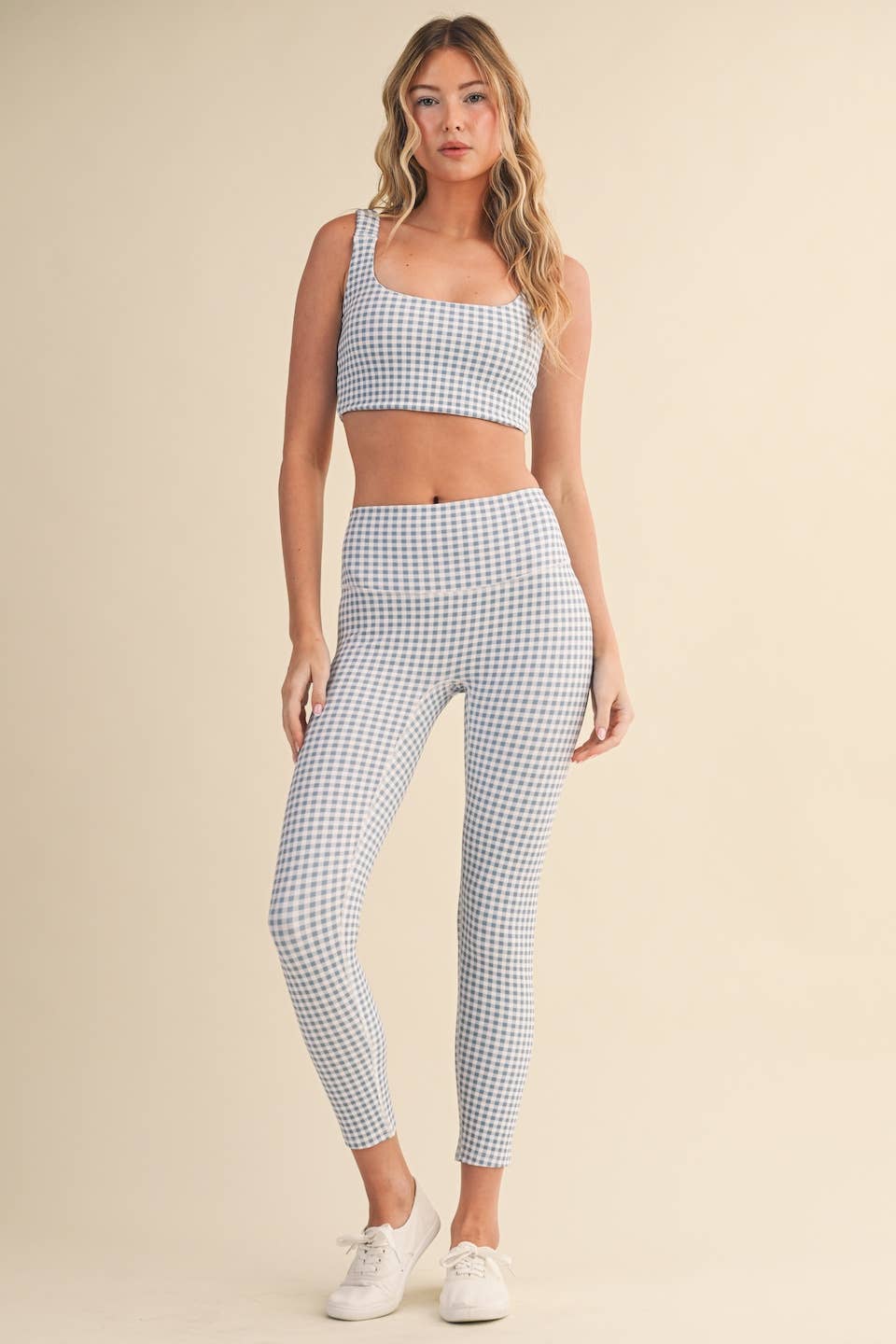 Gingham Print Ruched Bra Top: Pink Gingham / M