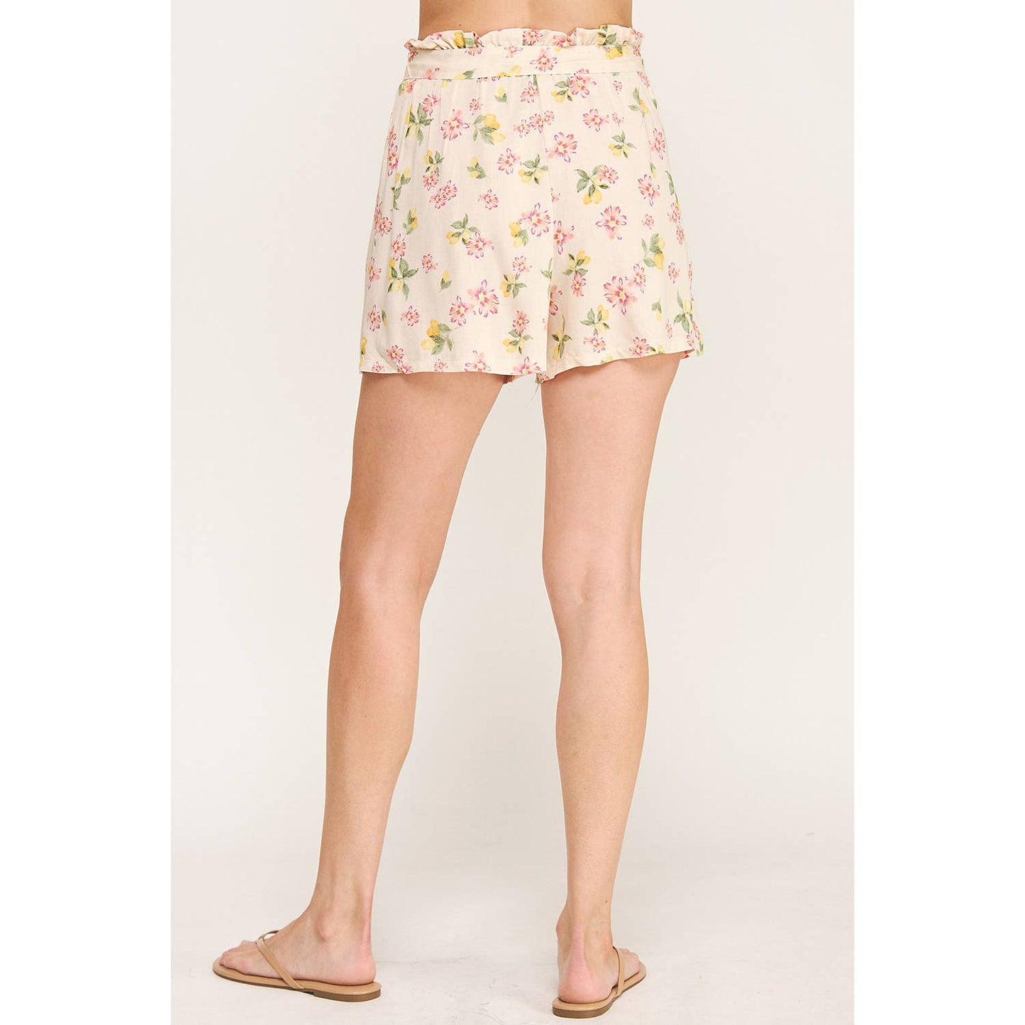 BLOOMING PINK PAPERBAG FLORAL SHORTS: CRPKY / L