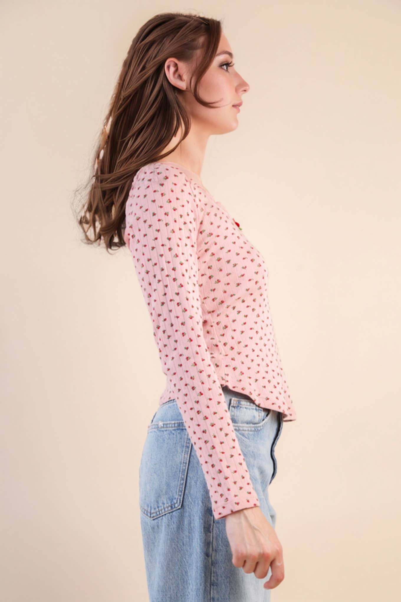 NT12410-Printed Fitted Casual Knit Top: CREAM TEDDY BEAR / S-M-L/2-2-2