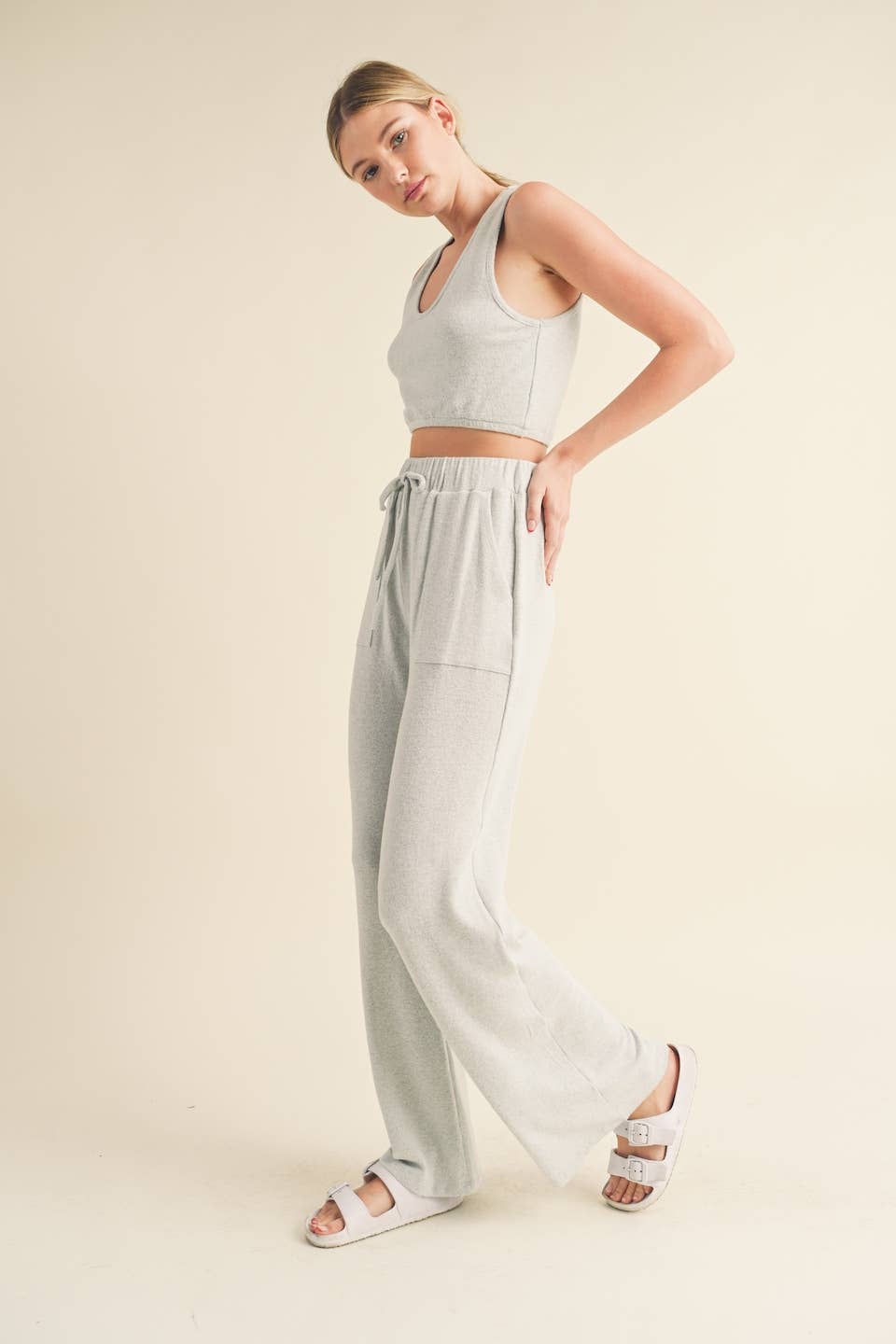 Soft Brushed Hacci Lounge Tank and Pants Set: Mint / L
