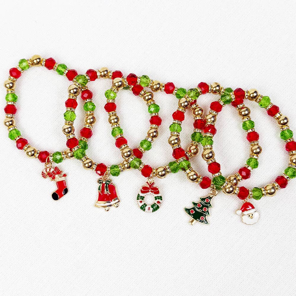 Green and Red Theme Christmas Charm Bracelet: MIX COLOR / ONE(12)