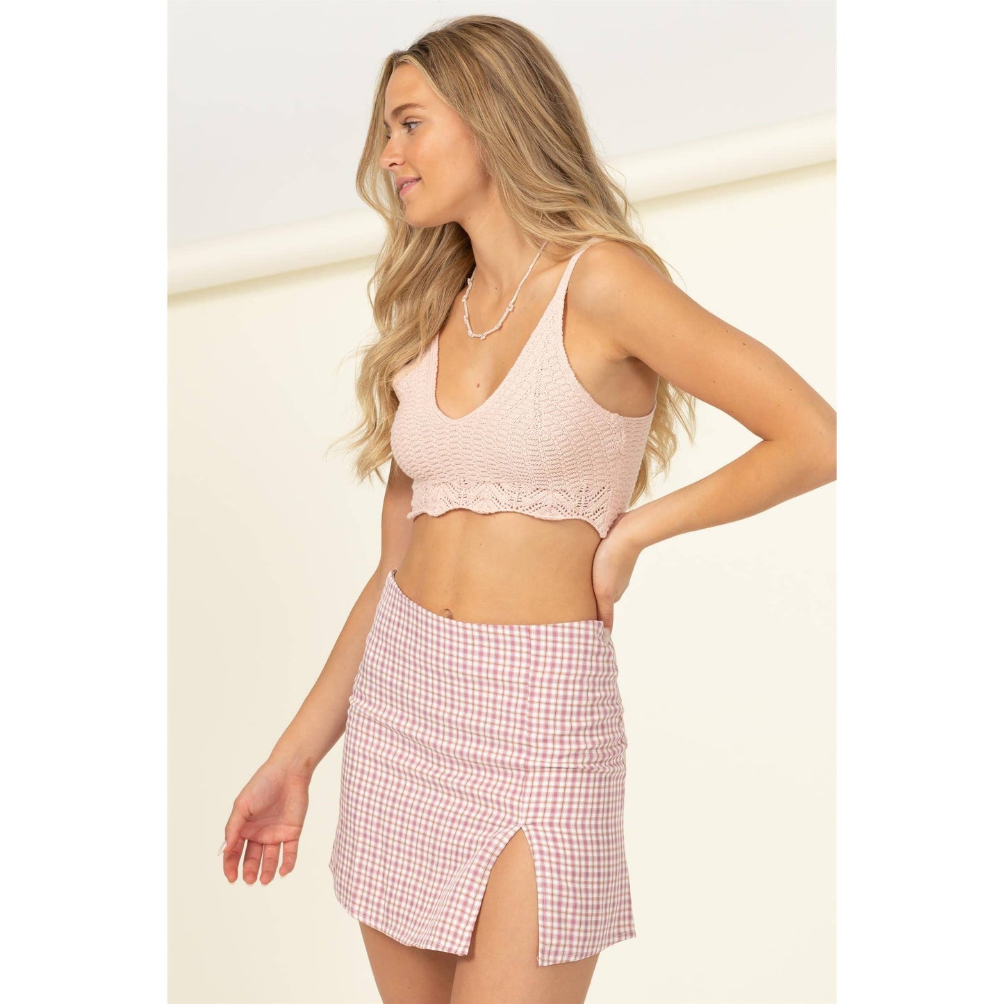 Crochet Knit Bralette: PASTEL PINK\