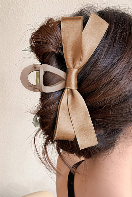 Black Bow Decor Large Hair Claw Clip: Light French Beige / Plastic / ONE SIZE