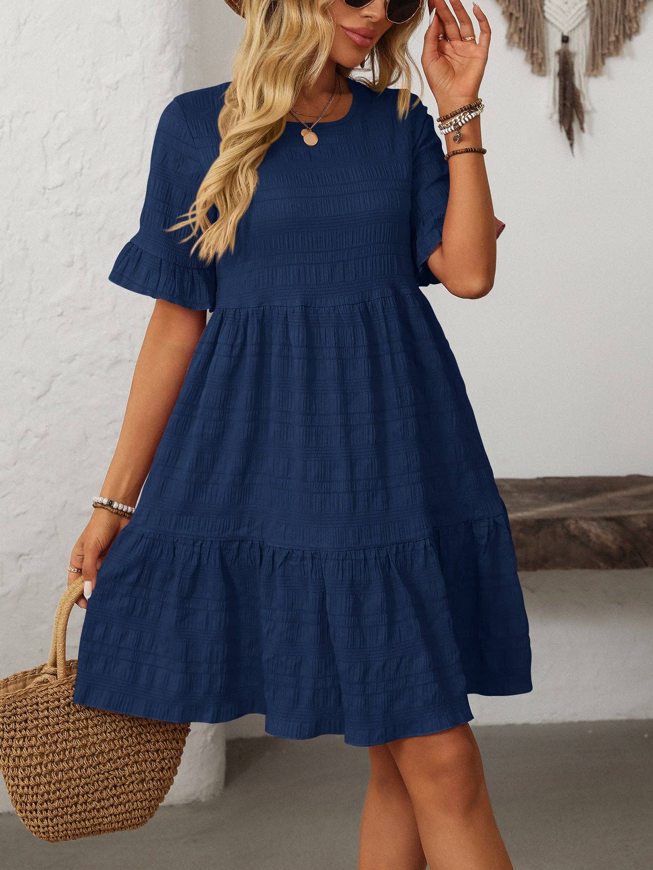 Loose Casual Short-Sleeve Elegant Dress: Pink / XL