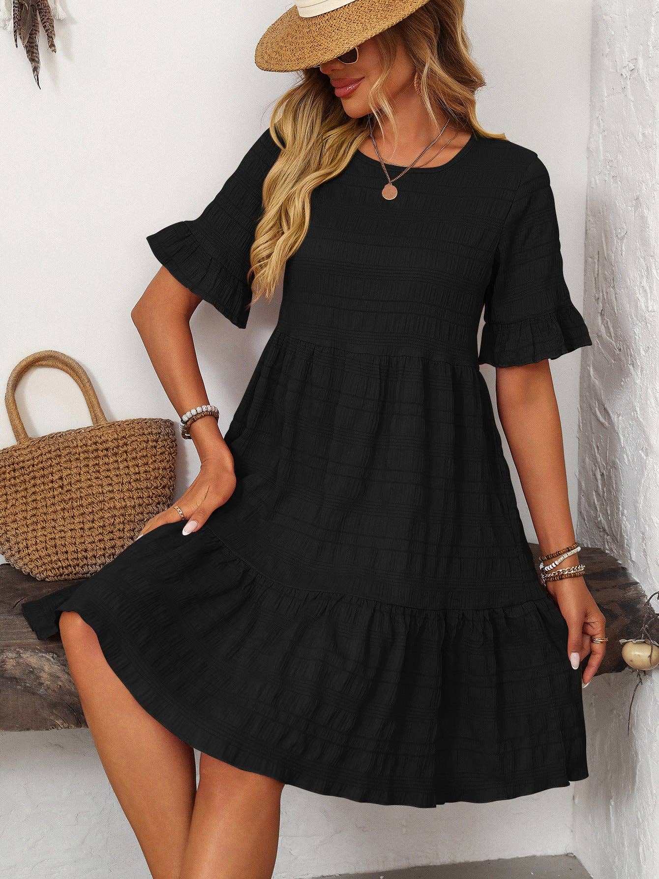 Loose Casual Short-Sleeve Elegant Dress: Pink / M