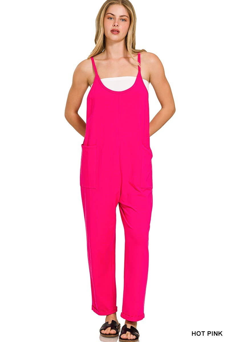 Spaghetti Strap Pocketed Jumpsuit: H LT TEAL]