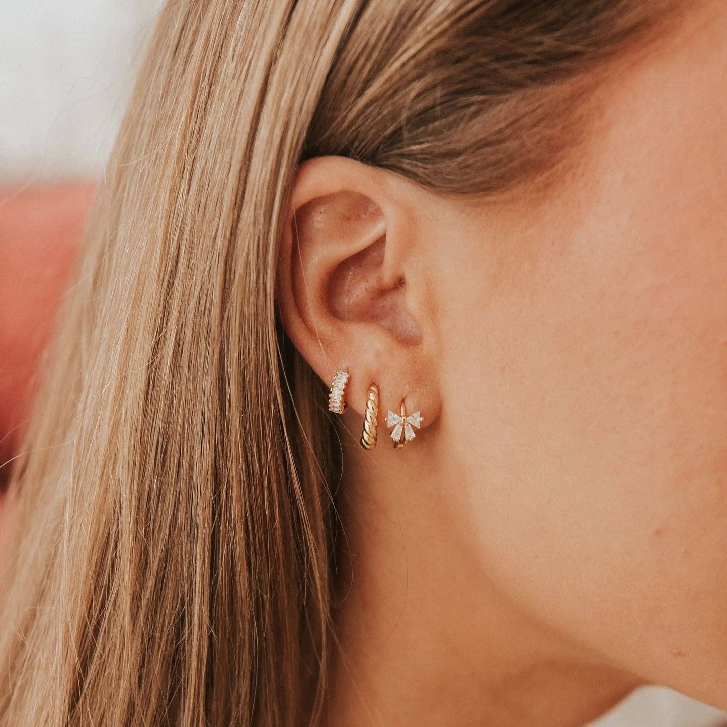 Lucy Diamond Bow Hoops: Silver