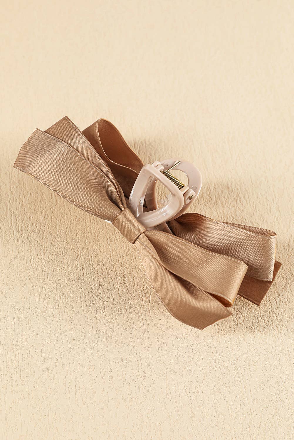Black Bow Decor Large Hair Claw Clip: Light French Beige / Plastic / ONE SIZE