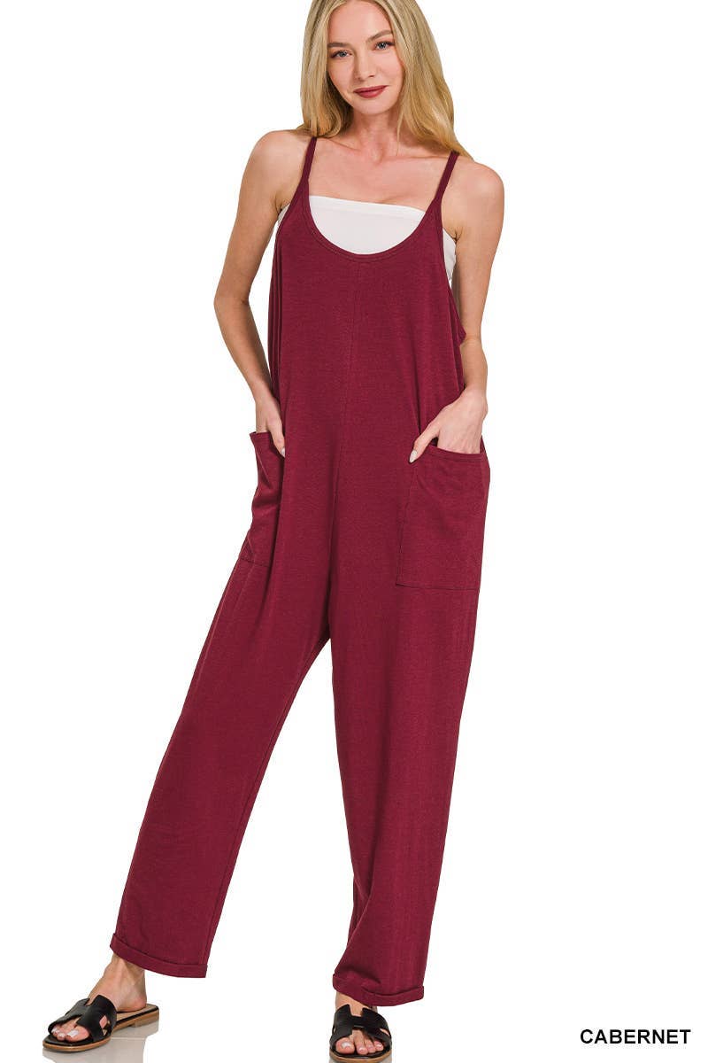 Spaghetti Strap Pocketed Jumpsuit: H LT TEAL]