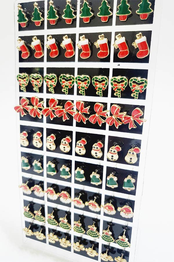 36 Pair Christmas Stud Earrings with Display Case