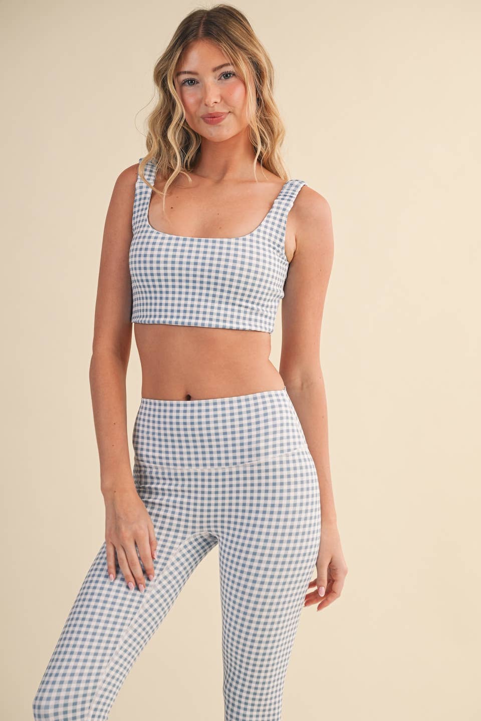 Gingham Print Ruched Bra Top: Pink Gingham / S
