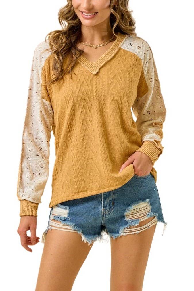 Grace In Layers Cable Knit Top: SAGE / 2-2-2-2(S-M-L-XL)