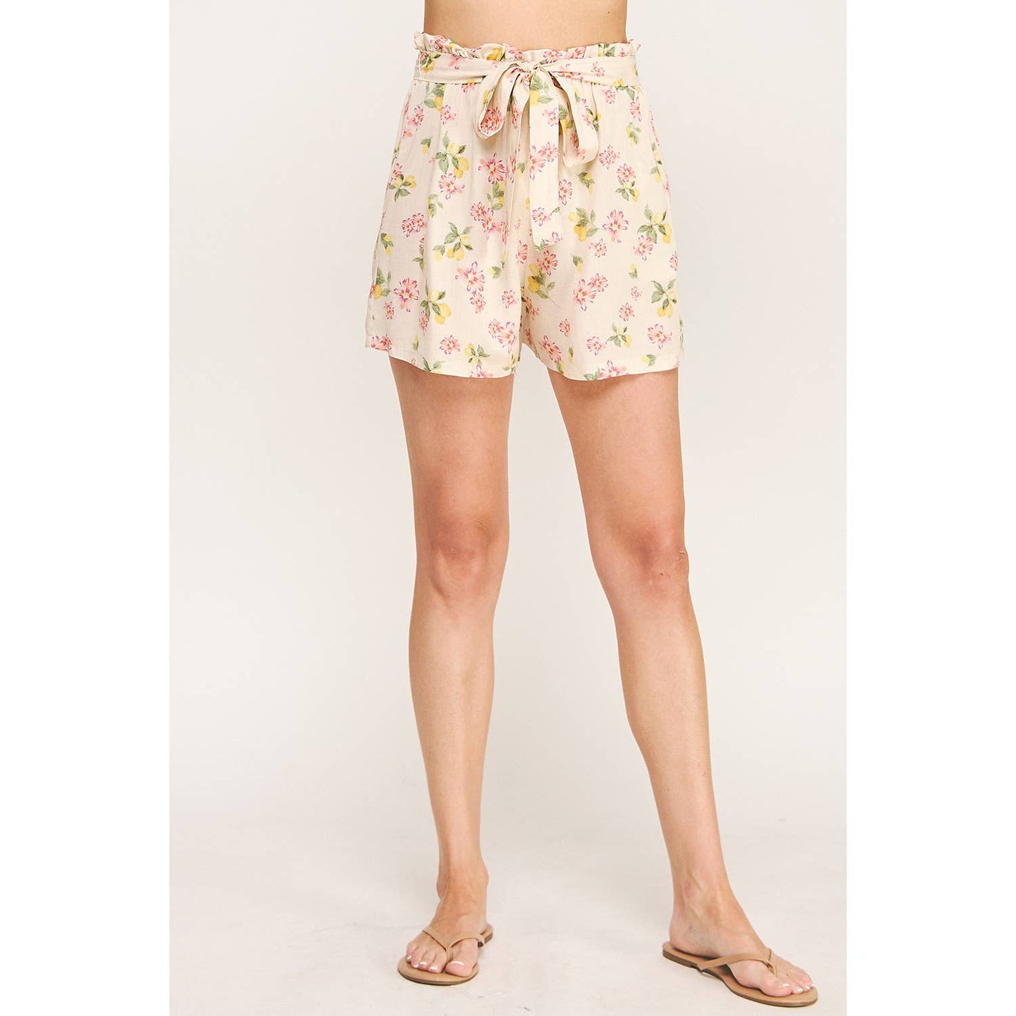 BLOOMING PINK PAPERBAG FLORAL SHORTS: CRPKY / L