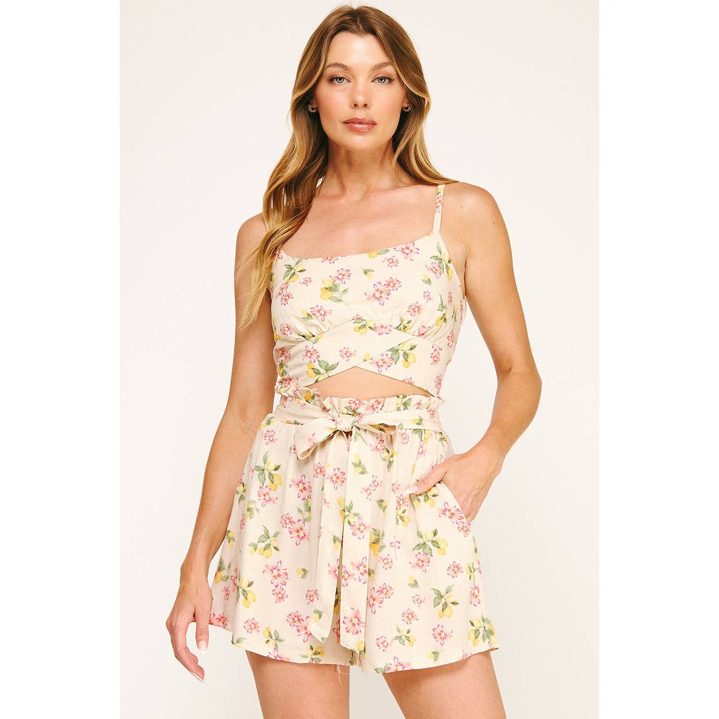 BLOOMING PINK TIE BACK CROPPED TOP: CRPKY / S