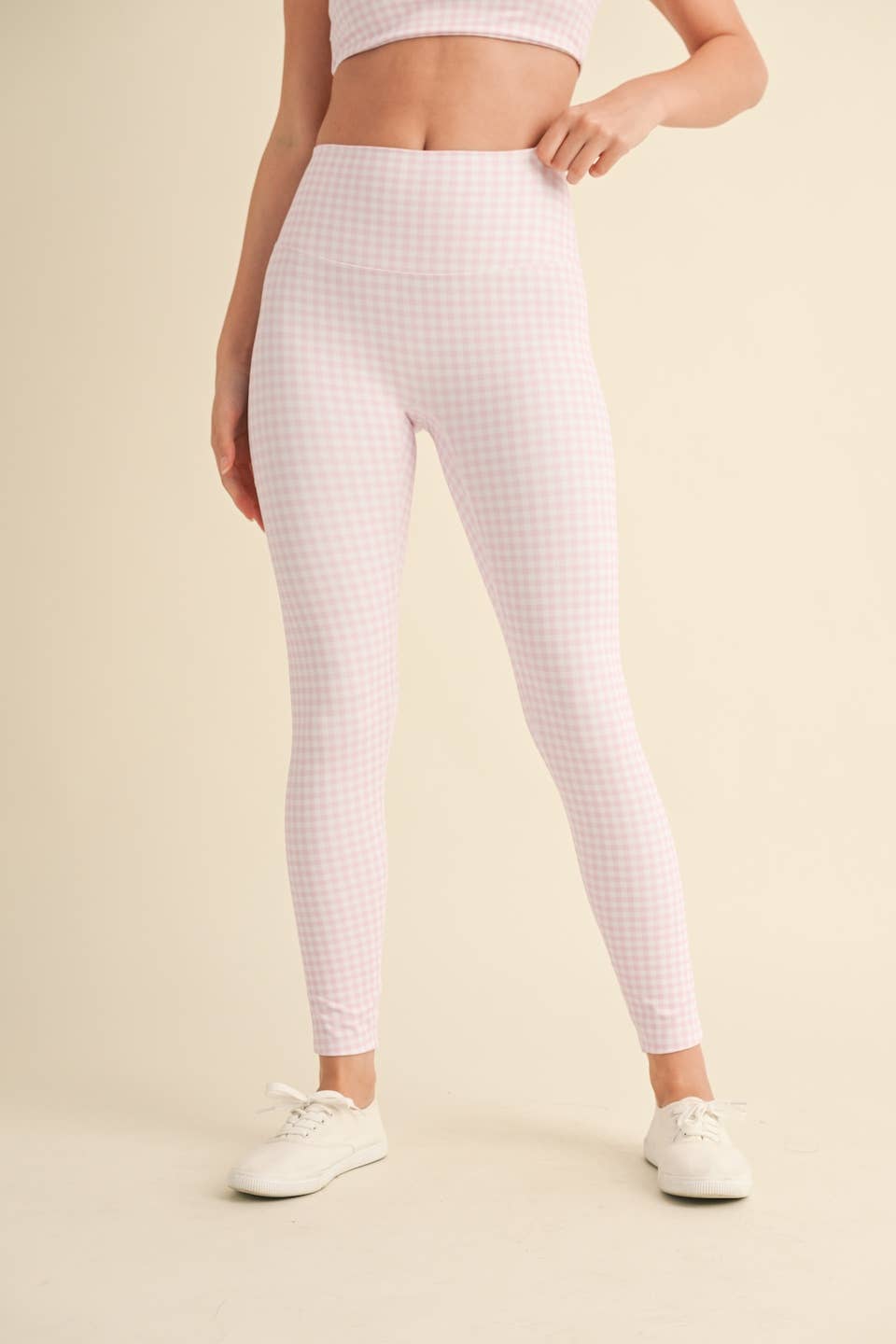 Gingham Print Aligned Performance High-Rise Leggings: Pink Gingham / S