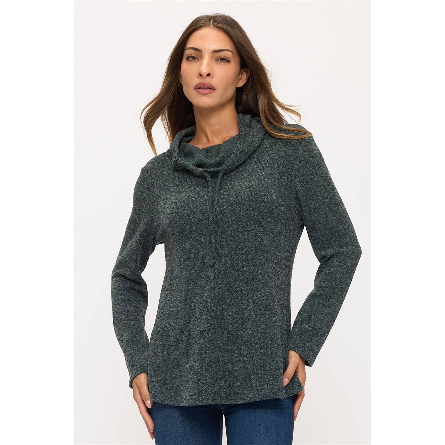 COWL COLLAR DRAWCORD HOODIE: NAVY / S-M-L-XL(1-1-2-2)
