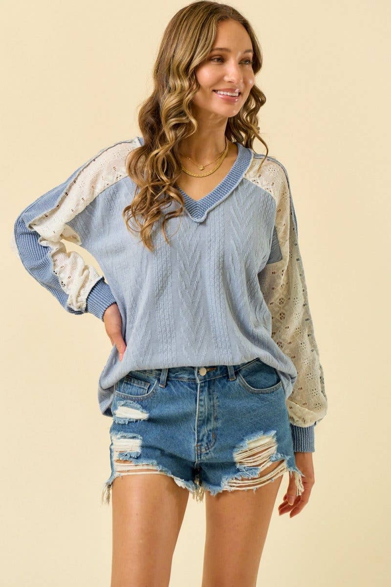 Grace In Layers Cable Knit Top: SAGE / 2-2-2-2(S-M-L-XL)