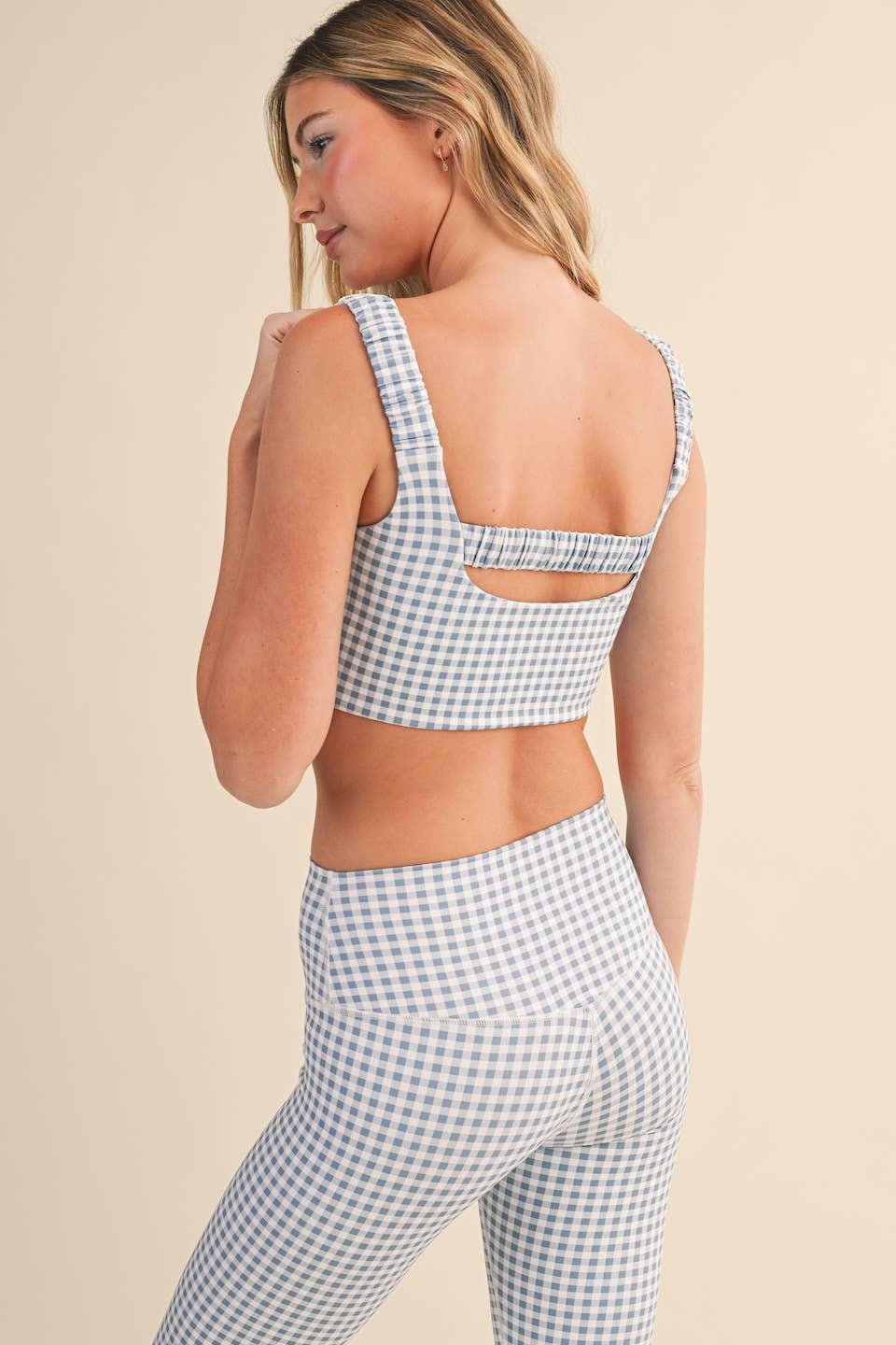 Gingham Print Ruched Bra Top: Pink Gingham / S