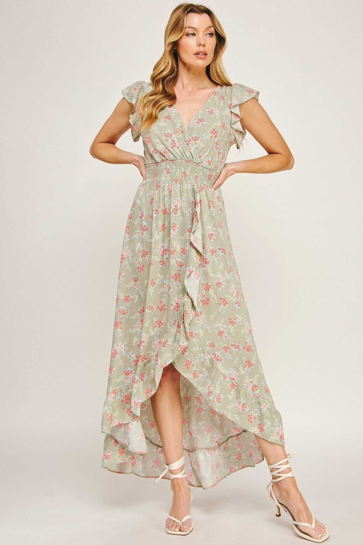 ETHEREAL FLOW MAXI DRESS W/ RUFFLE DETAIL: SACOI / XL