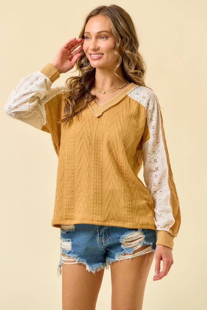 Grace In Layers Cable Knit Top: SAGE / 2-2-2-2(S-M-L-XL)