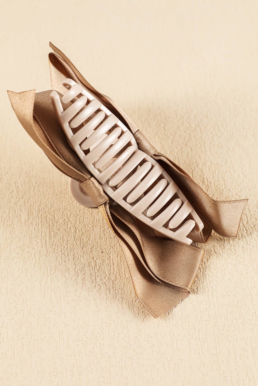 Black Bow Decor Large Hair Claw Clip: Light French Beige / Plastic / ONE SIZE