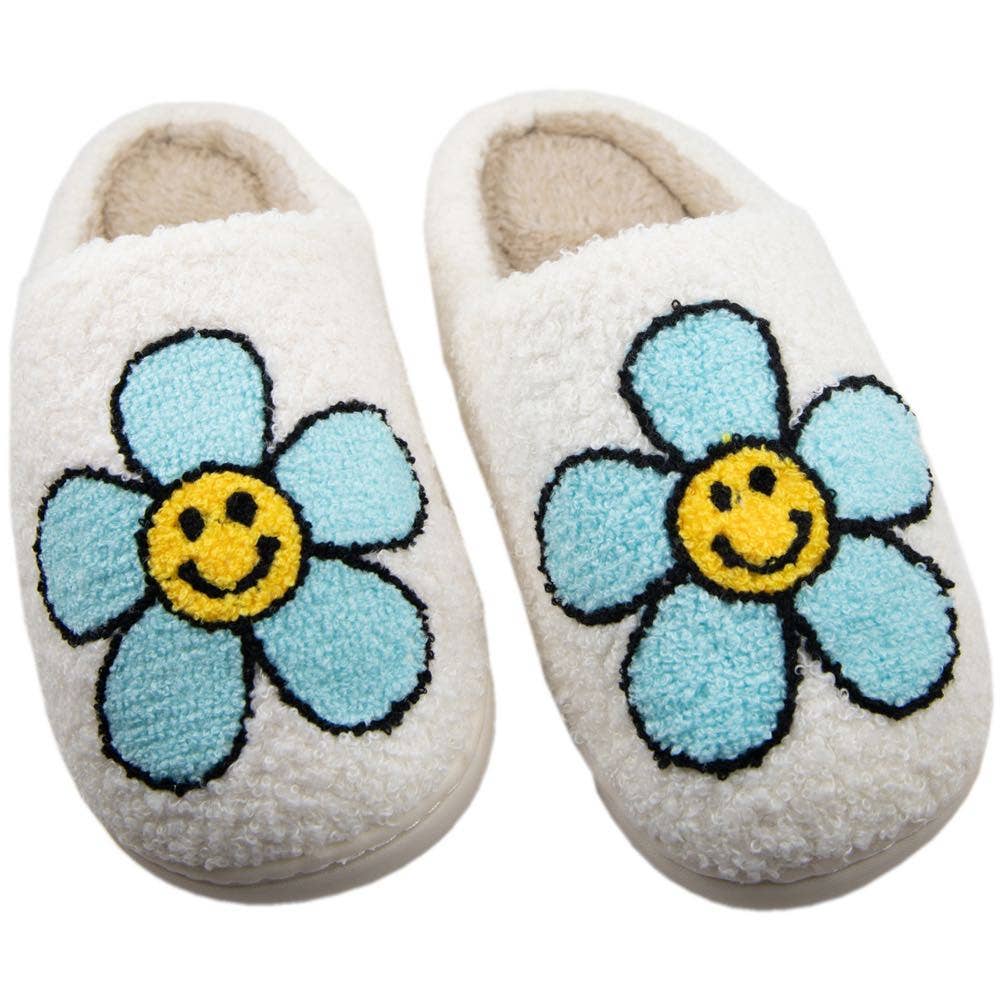 Mint Daisy Happy Face Slippers For Graduation: White / L/XL
