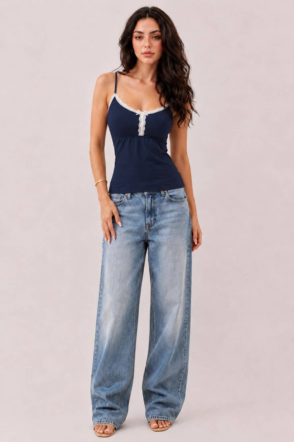JC57013A - BABYDOLL LACE TRIMMED CAMISOLE WITH BABY BUTTONS: GARNET RUST