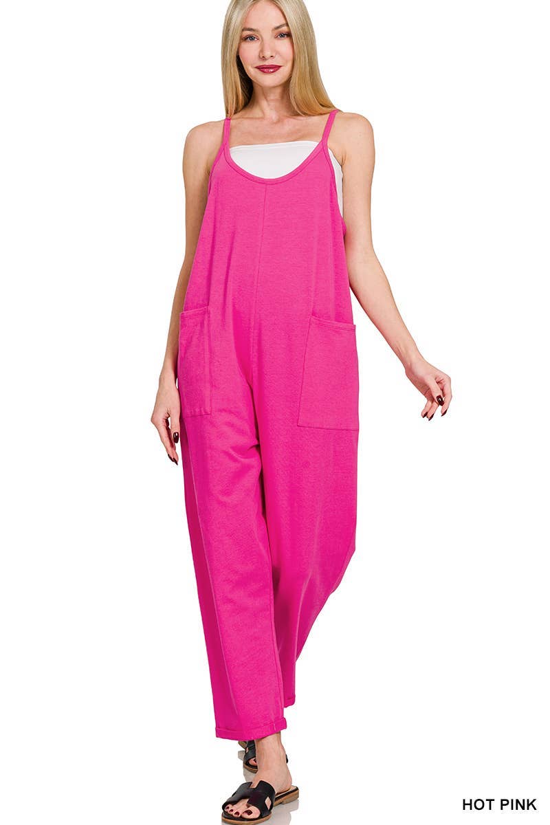 Spaghetti Strap Pocketed Jumpsuit: H LT TEAL]