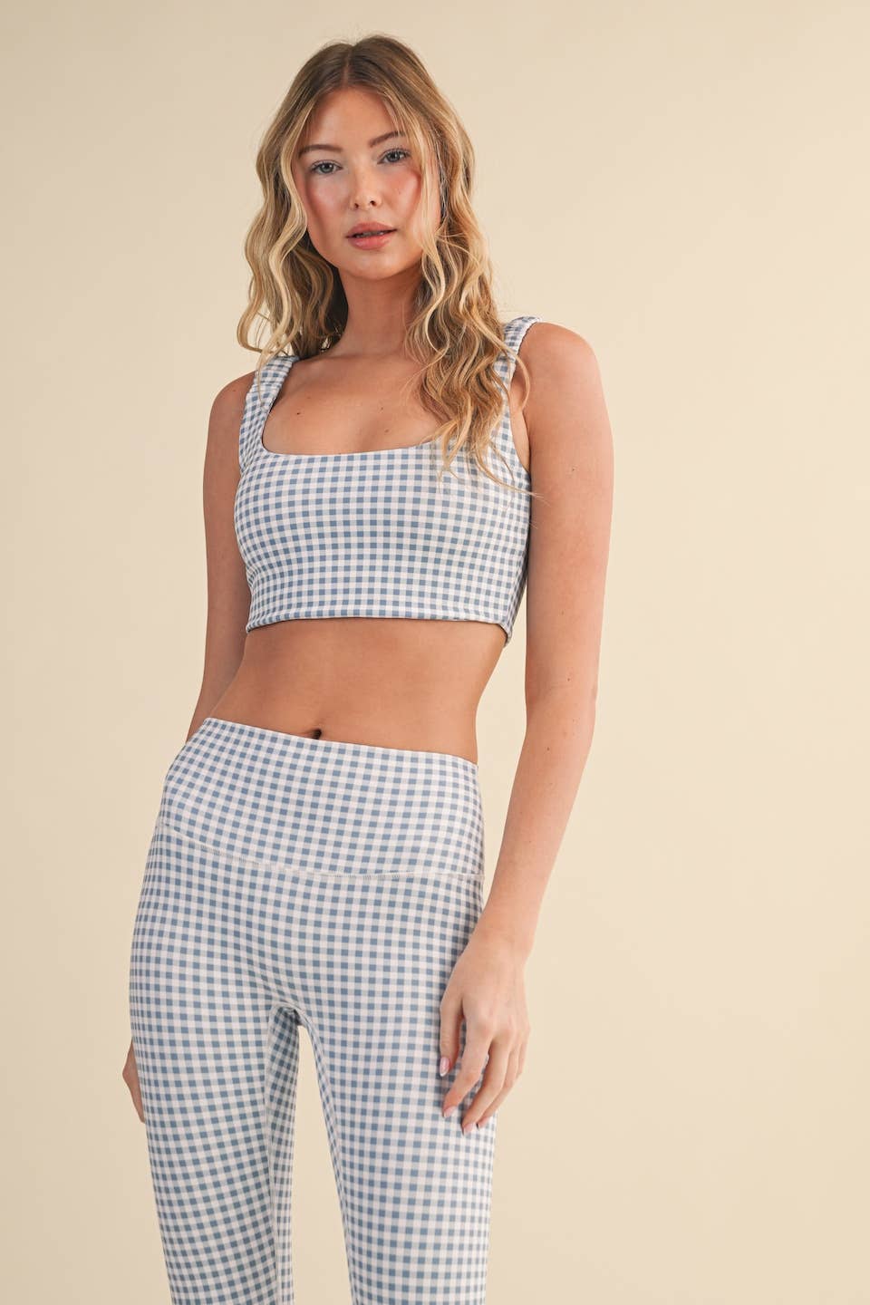 Gingham Print Ruched Bra Top: Pink Gingham / S