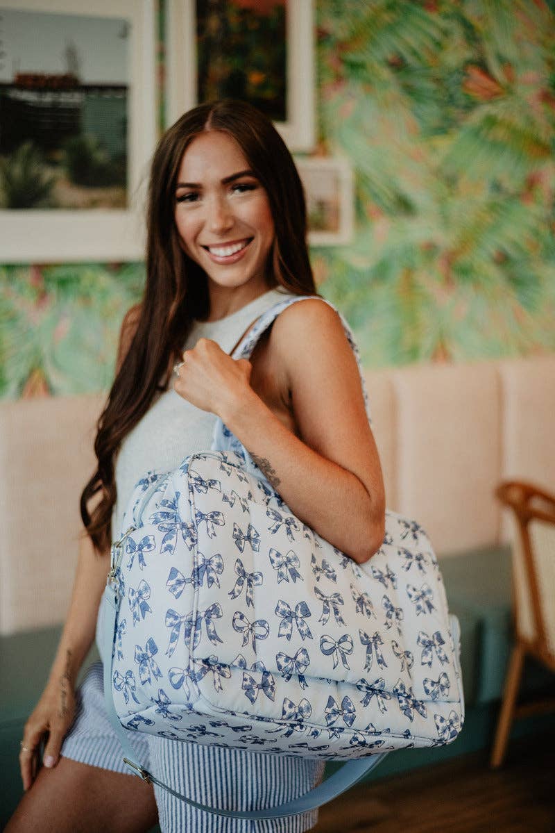 Light Blue Toile Coquette Bows Easter Weekender: Light Blue