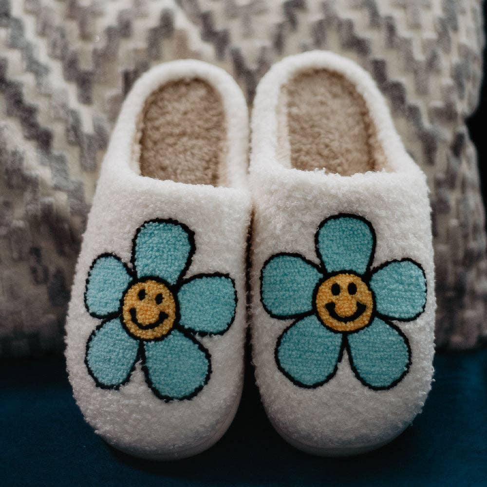 Mint Daisy Happy Face Slippers For Graduation: White / L/XL