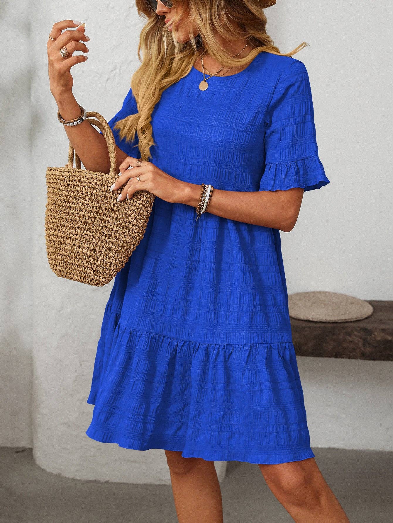 Loose Casual Short-Sleeve Elegant Dress: Pink / L