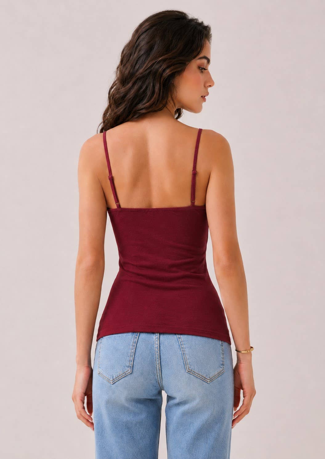 JC57013A - BABYDOLL LACE TRIMMED CAMISOLE WITH BABY BUTTONS: GARNET RUST