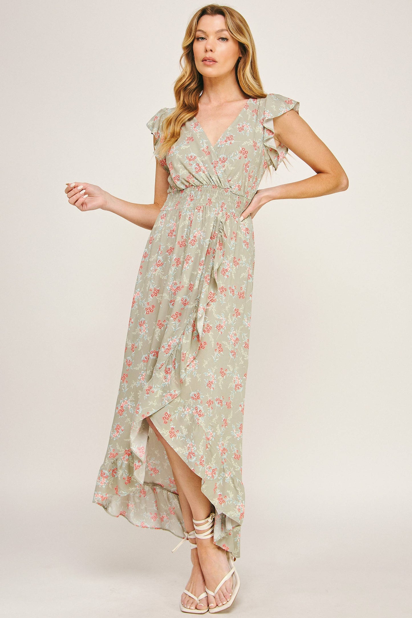 ETHEREAL FLOW MAXI DRESS W/ RUFFLE DETAIL: SACOI / S