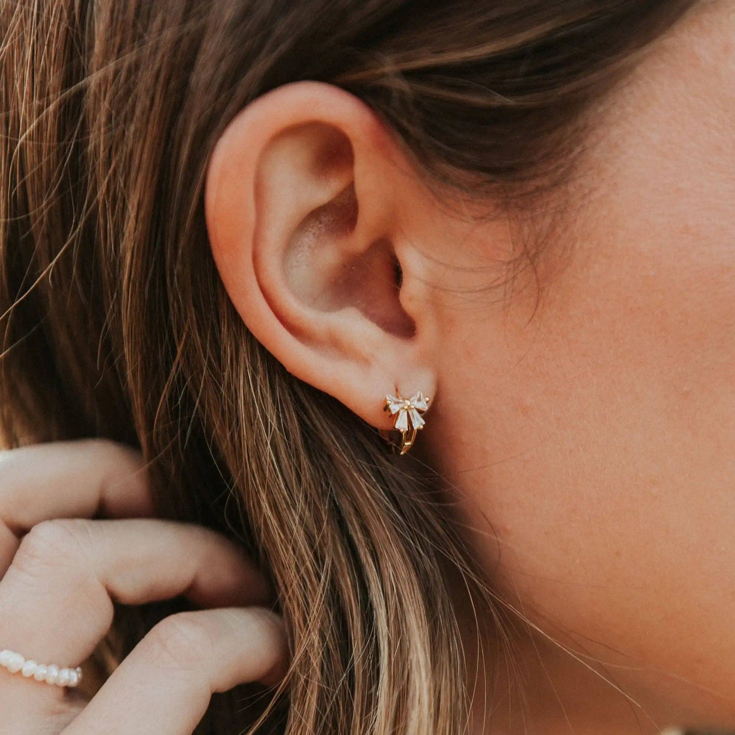 Lucy Diamond Bow Hoops: Gold