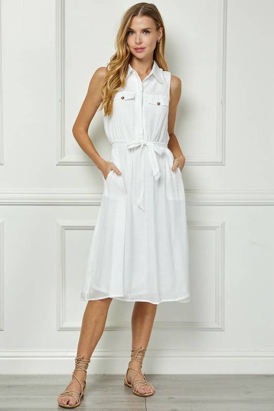 TAILORED GAUZE SHIRT DRESS  : DKBLU / S