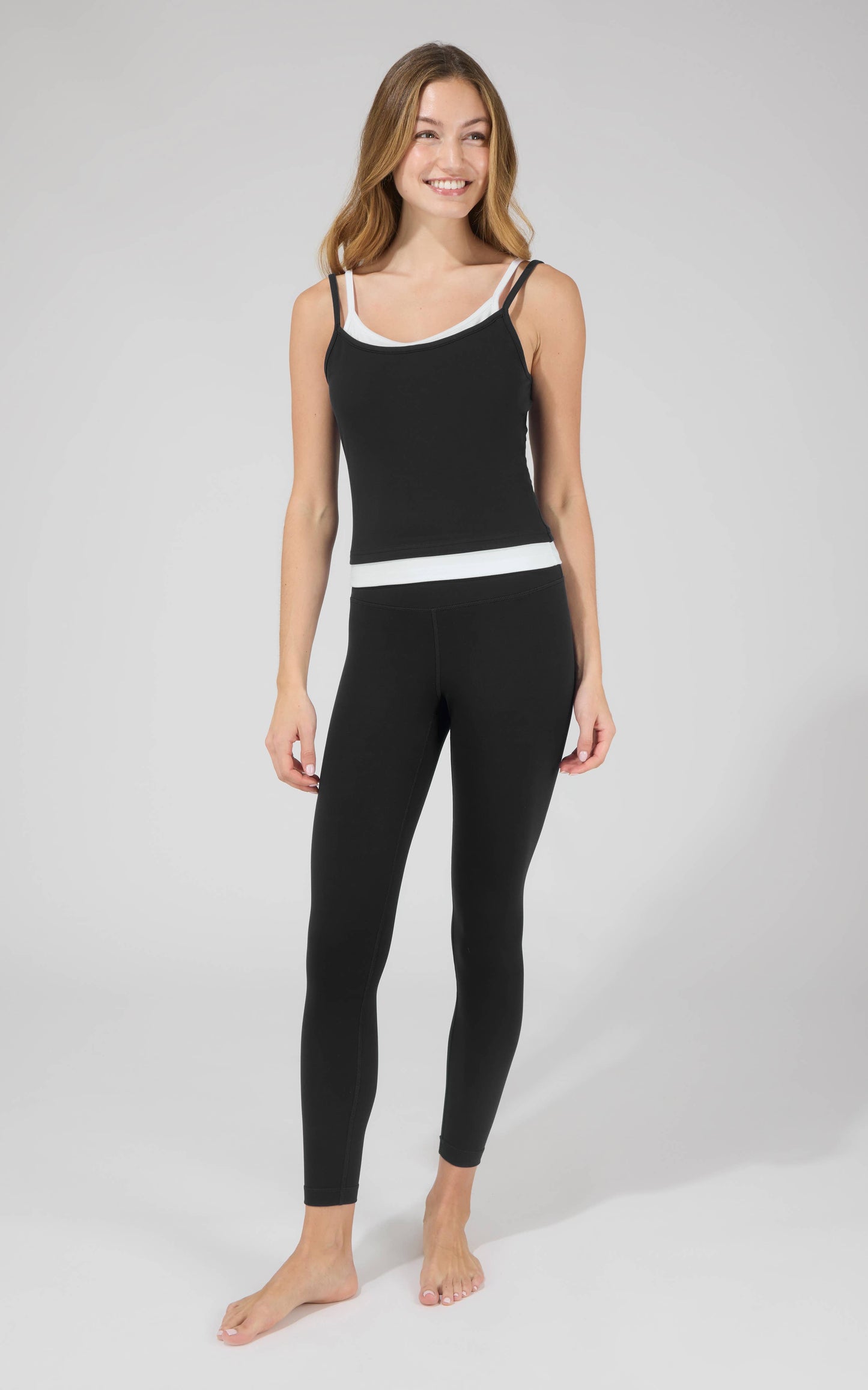 Women's Double Layer Tank Top and Ankle Leggings - SET: NAVAL BLUE/WHITE