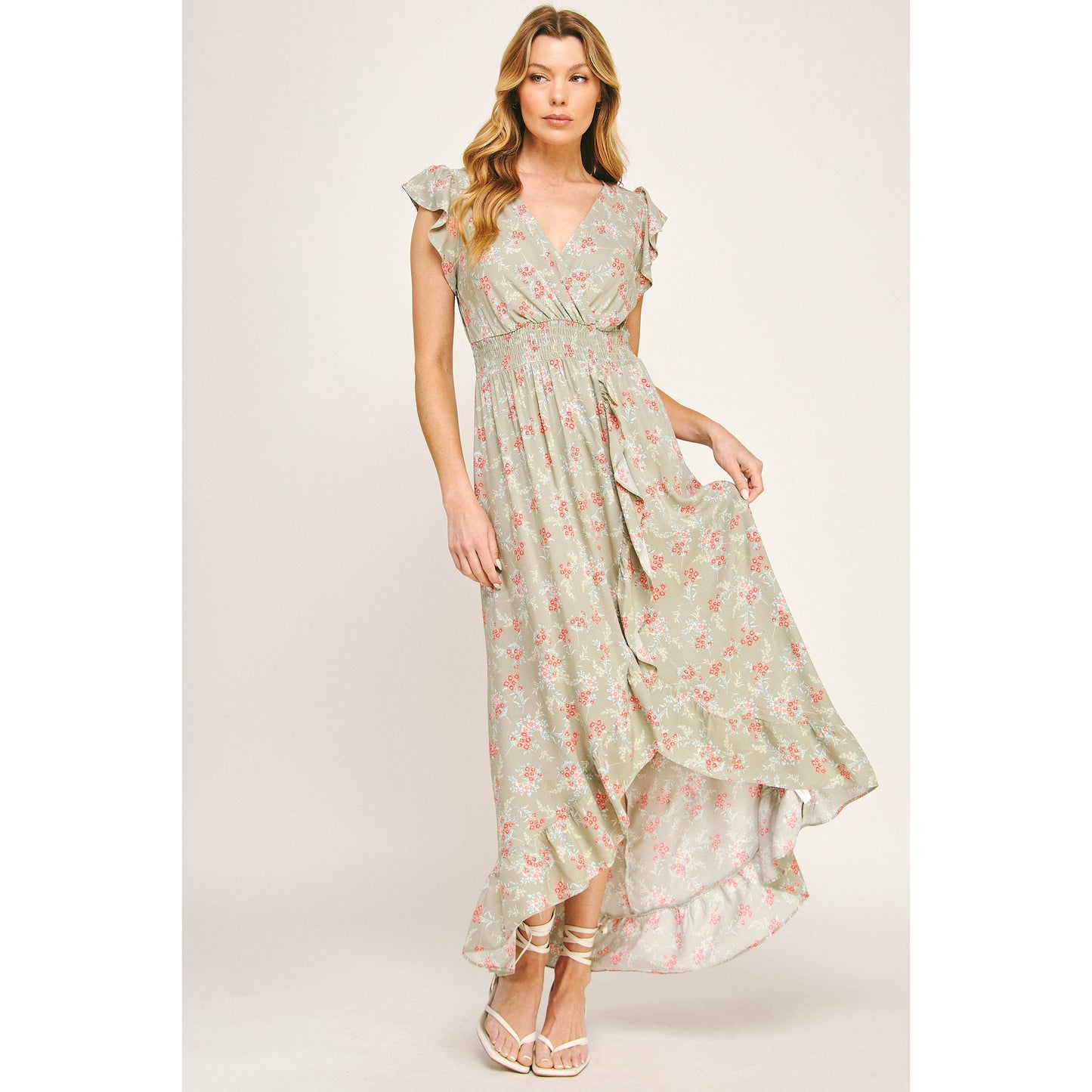 ETHEREAL FLOW MAXI DRESS W/ RUFFLE DETAIL: SACOI / S