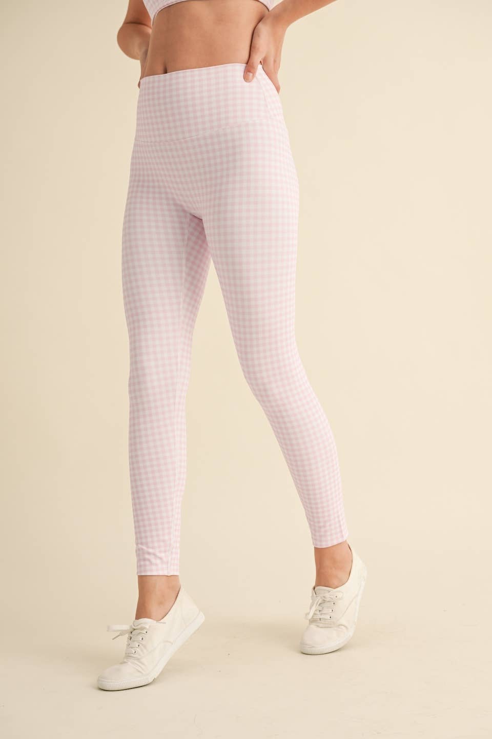Gingham Print Aligned Performance High-Rise Leggings: Pink Gingham / L
