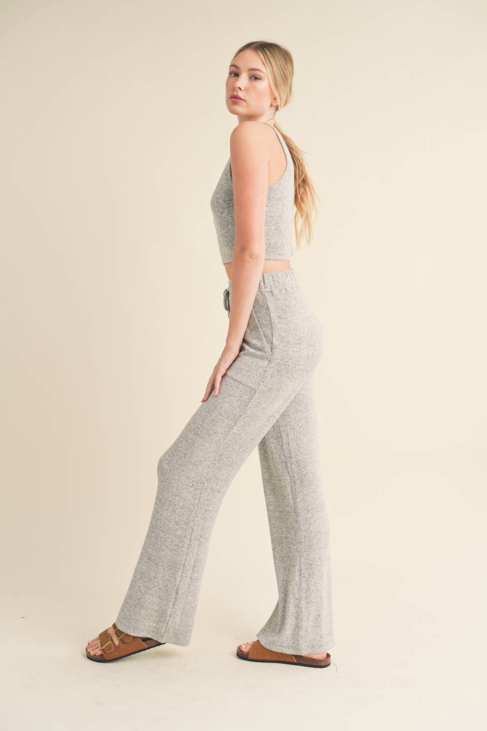 Soft Brushed Hacci Lounge Tank and Pants Set: Mint / M