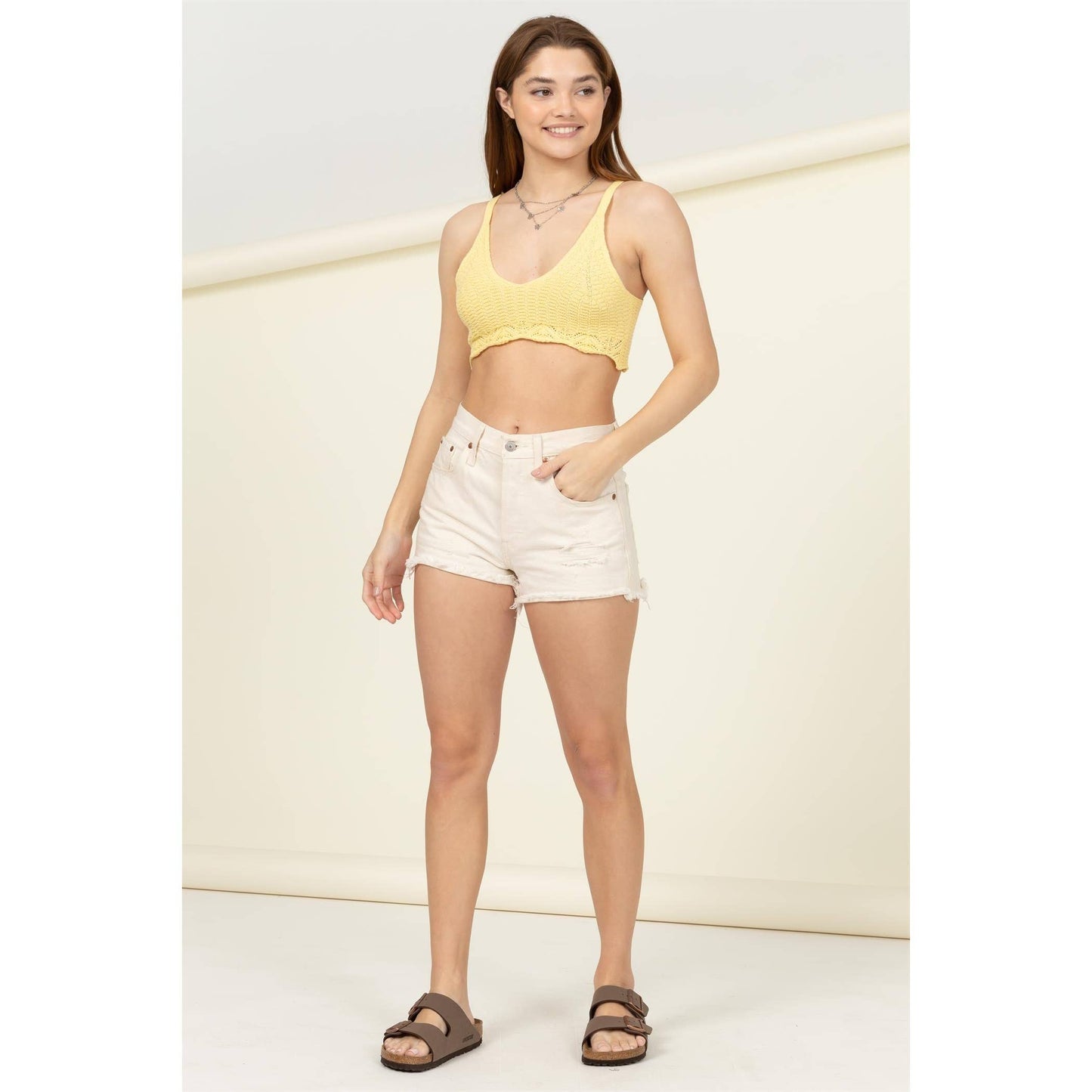 Crochet Knit Bralette: PASTEL PINK\