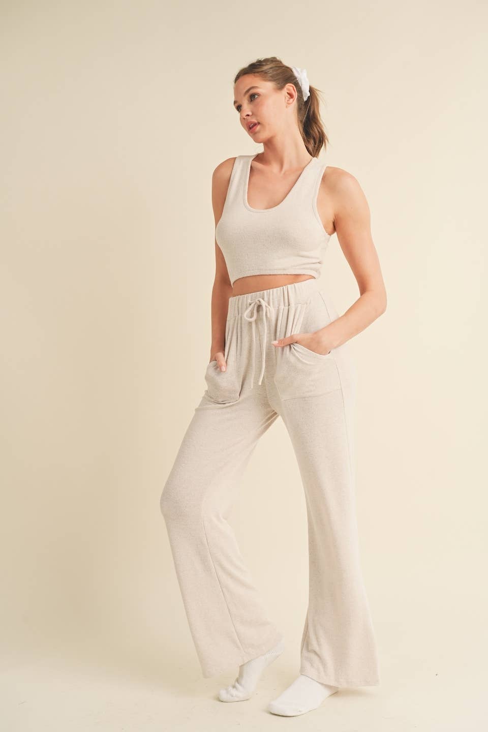 Soft Brushed Hacci Lounge Tank and Pants Set: Mint / L