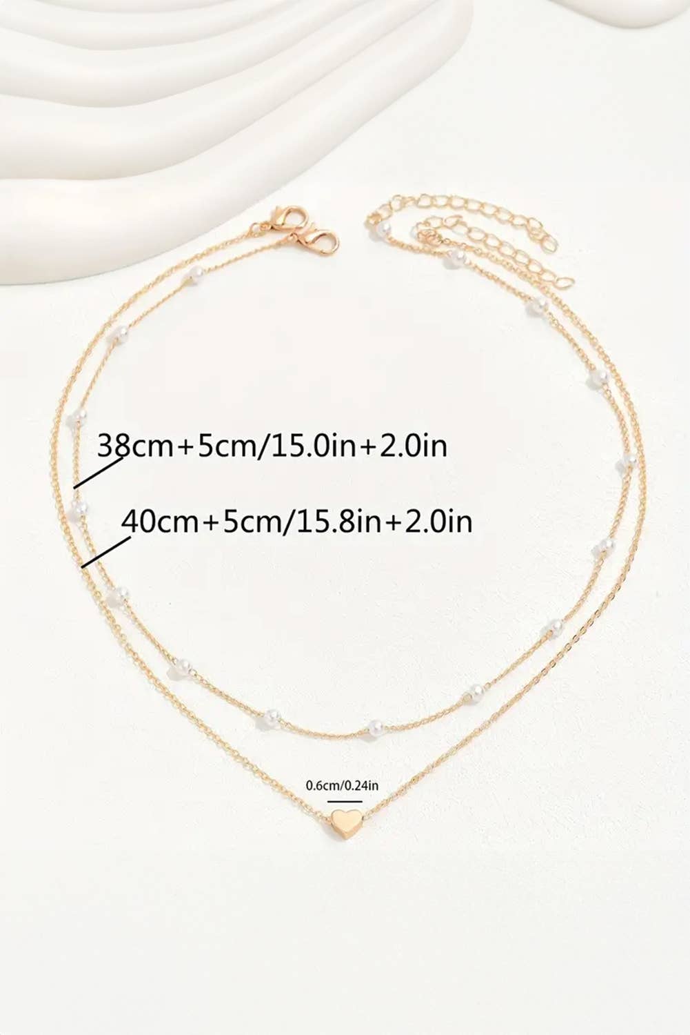 Gold Plated Heart and Pearl Detail 2pcs Layered Necklace: Gold / 100%Alloy / ONE SIZE