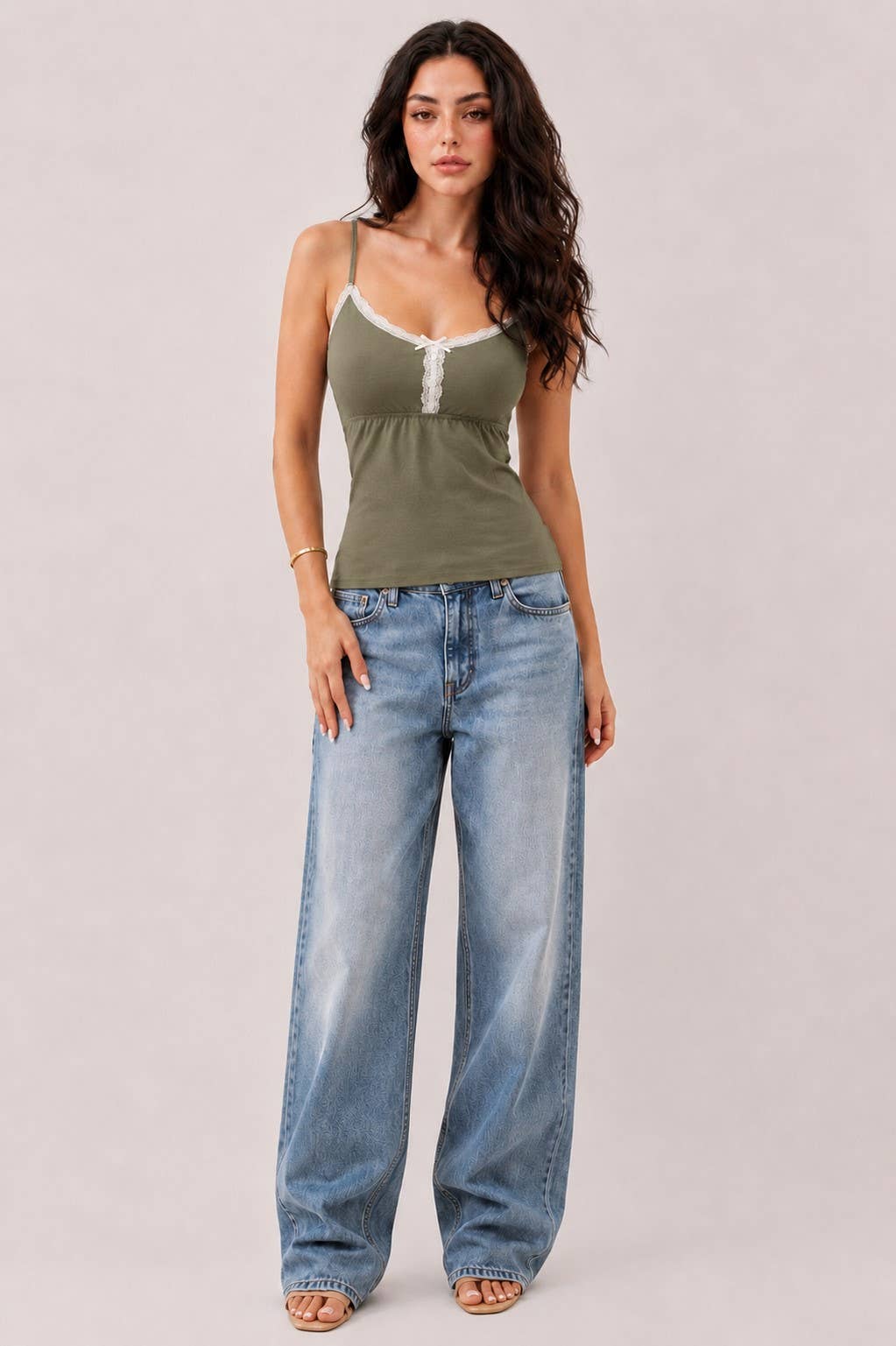 JC57013A - BABYDOLL LACE TRIMMED CAMISOLE WITH BABY BUTTONS: GARNET RUST