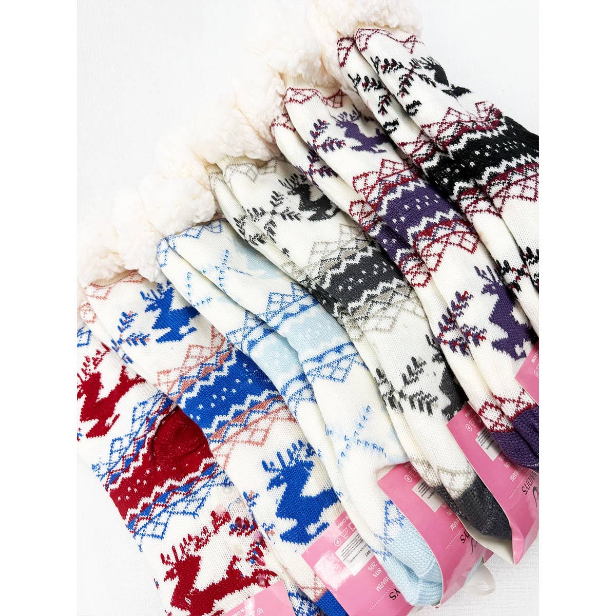 Reindeer Anti Skid Knit Winter Socks: MIX COLOR / ONE(12)