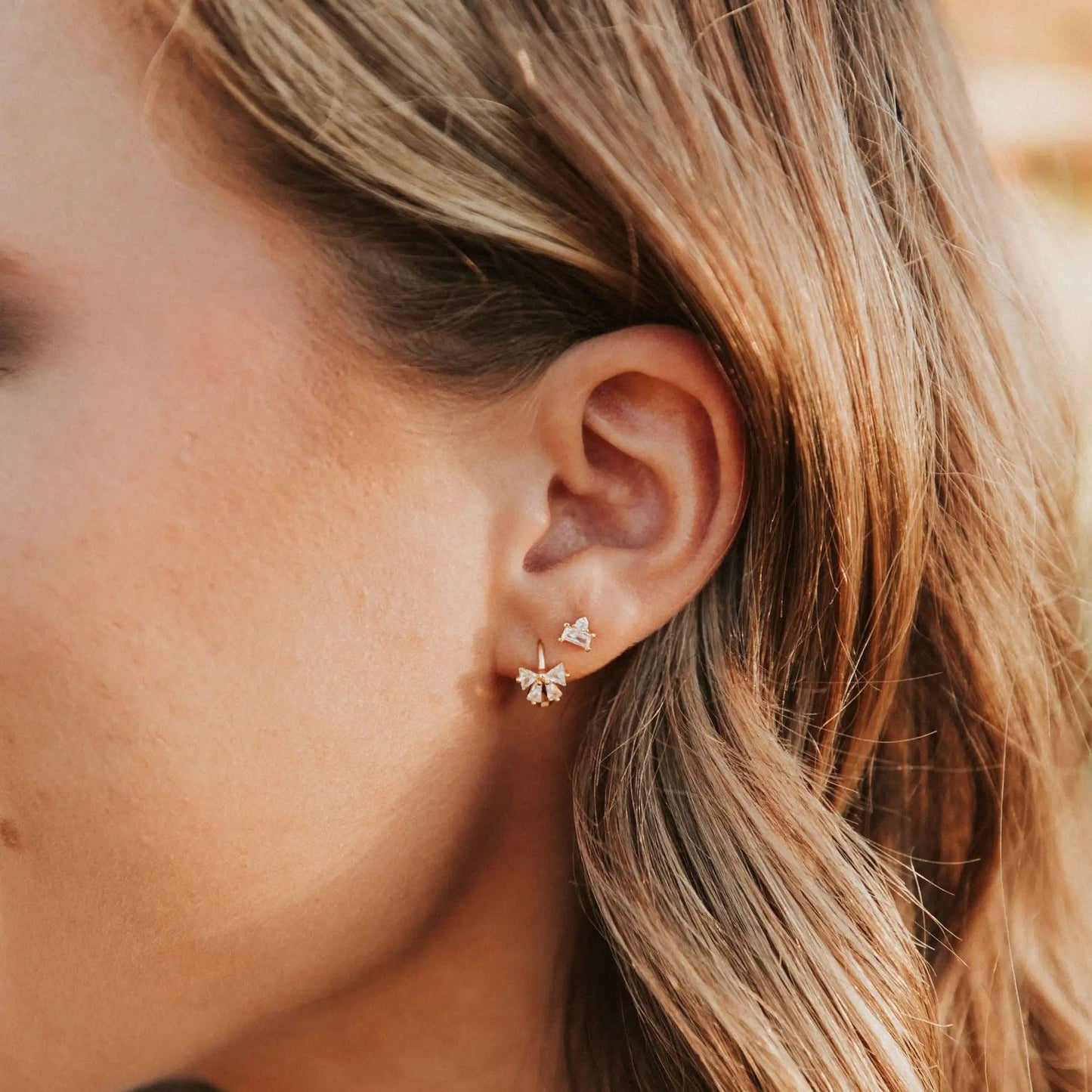 Lucy Diamond Bow Hoops: Silver