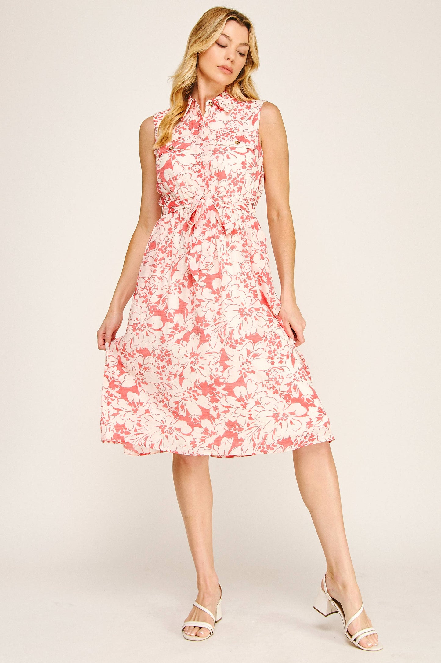 SOFT PAPAYA FLORAL GAUZE DRESS: IV/TOM / XL